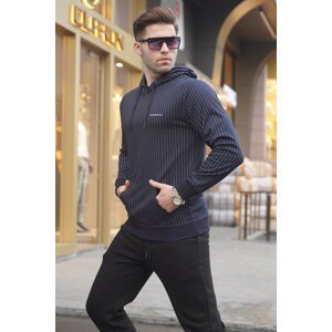 Madmext Navy Striped Men's Sweatshirt with a Hoodie 4692
