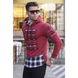 Madmext Burgundy Ripped Detailed Hooded Sweatshirt 2656