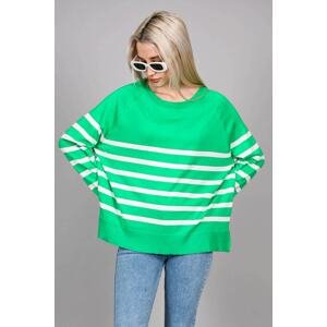 Madmext Green Crew Neck Striped Knitwear Women's Sweater