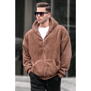 Madmext Brown Plush Over Fit Hooded Zippered Men's Sweatshirt 6049