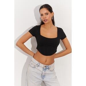 Cool & Sexy Women's Black Square Collar Crop Blouse RX420