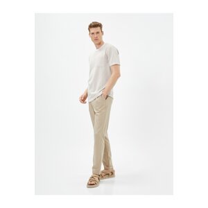 Koton Elastic Waist Trousers Slim Fit Buttoned Pocket Viscose Blended