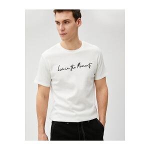 Koton Slogan Embroidered T-Shirt Textured Crew Neck Cotton Short Sleeve
