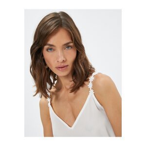 Koton Rachel Araz X Cotton - Singlet Thin Straps Collar Floral Detail.