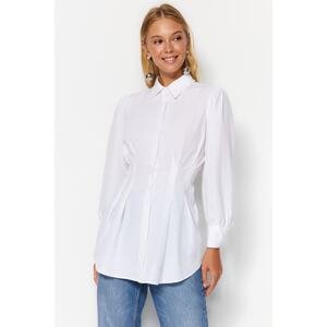 Trendyol White Waist Fitted Pearl Detail Woven Shirt