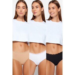 Trendyol Black-White-Nude Black 3-Pack Cotton Lace Detail Hipster Knitted Briefs