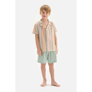 Dagi Multicolour Shirt Collar Striped Short Sleeve Pajama Set with Shorts