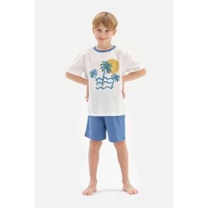 Dagi White Boy's Printed Short Sleeve Pajama Set with Shorts