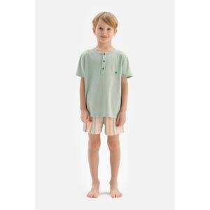 Dagi Mint Half Layer Embroidery Detailed T-Shirt Shorts Pajama Set