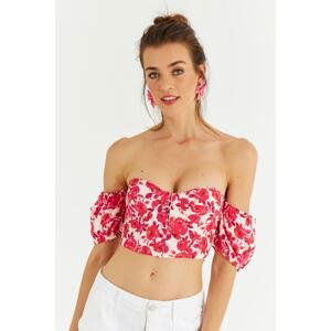 Cool & Sexy Women's Fuchsia Underwire Floral Crop Blouse EX500