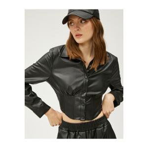 Koton Crop Shirt Faux Leather Corset Detailed