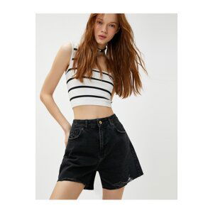 Koton Ripped Denim Shorts High Waist Pocket Detailed