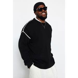 Trendyol Men's Black Plus Size Oversize Fit Wide Fit Piping Detail Knitwear Sweater