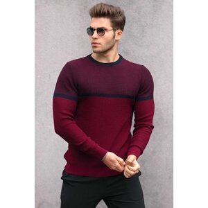 Madmext Men's Burgundy Color Block Sweater 4734