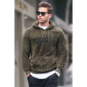 Madmext Men's Khaki Hooded Plush Sweatshirt 4390