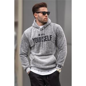 Madmext Men's Hooded Plush Sweatshirt Gray 4390