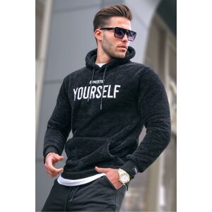 Madmext Men's Black Hooded Plush Sweatshirt 4390