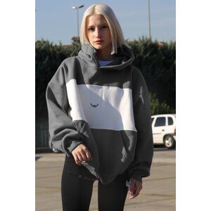 Madmext Dyed Gray Color Block Collared Sweatshirt