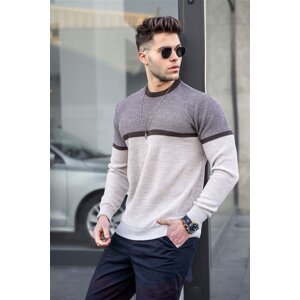 Madmext Men's Beige Color Block Sweater 4734