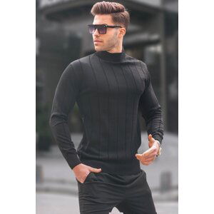 Madmext Black Slim Fit Half Turtleneck Striped Anti-Pilling Men's Knitwear Sweater 6344