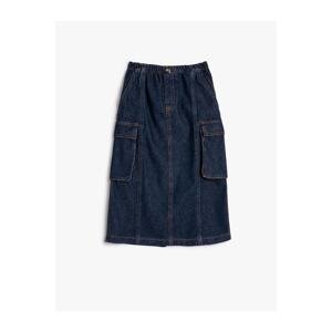 Koton Cargo Denim Skirt Maxi Length Slit Detailed Waist Elasticated Cotton.