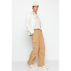 Trendyol Men's Camel Wide Cut Elastic Waist Cargo Jeans Trousers