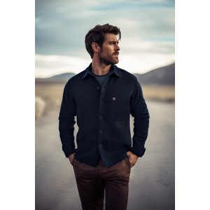 Trendyol Navy Blue Men's Overshirt Fit Shirt Collar with Label Detail Stamped Shirt
