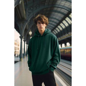 Trendyol Green Men's Oversize/Wide Cut Basic Long Sleeve Hooded Fleece Inside Sweatshirt