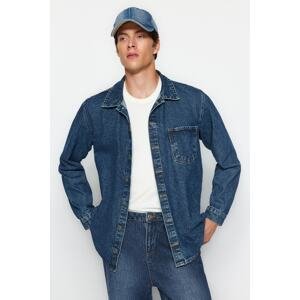 Trendyol Men's Navy Blue Green tint One Pocket Denim Jeans Jacket