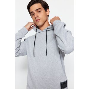 Trendyol Men's Gray Regular/Normal Fit Contrast Label Fleece Thick Sweatshirt