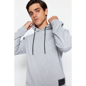 Trendyol Gray Men's Regular/Normal Cut Contrast Label Thick Fleece Inside Sweatshirt