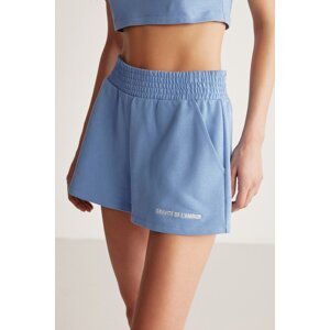 GRIMELANGE Carrol Women's Embroidered Blue Shorts with Elastic Wais