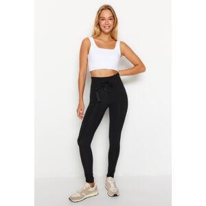 Trendyol Black Shaping Full Length Knitted Sports Tights with Tie on Waist and Pocket Detail