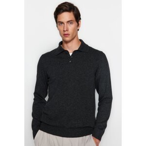 Trendyol Anthracite Men's Slim Fit Polo Collar Buttoned Smart Knitwear Sweater