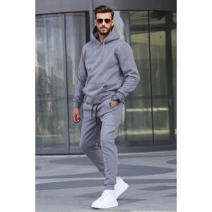 Madmext Dyed Gray Hooded Basic Tracksuit 5905