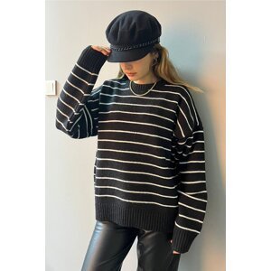 Madmext Women's Black Striped Knitwear Sweater