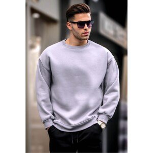 Madmext Dyed Gray Crew Neck Oversize Basic Men's Sweatshirt 6048