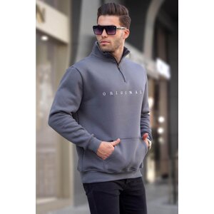 Madmext Smoked Zipper Collar Embroidered Sweatshirt 6028