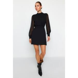 Trendyol Black A-line Stand Collar Mini Lined Chiffon Woven Dress
