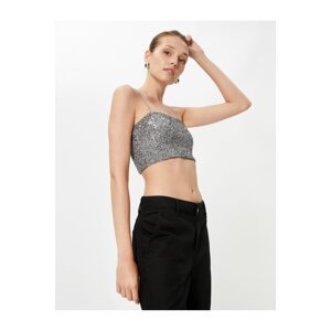Koton Sequined Crop Top Thin Straps Square Neck