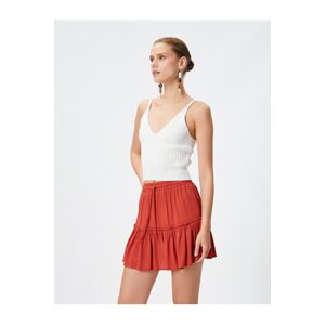 Koton Viscose Mini Skirt with Tie Waist and Ruffles in a Comfortable Cut.