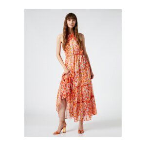 Koton Chiffon Floral Dress Long Halterneck Ruffles, Lined.