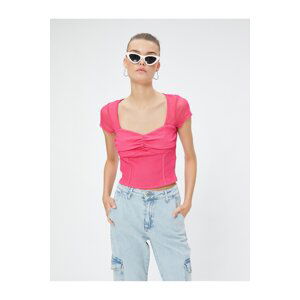 Koton Crop T-Shirt Transparent Detailed Sweetheart Neck