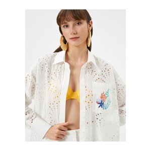 Koton Şahika Ercümen X Cotton - Embroidered Scalloped Long Sleeve Shirt