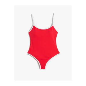 Koton Covered Thin Strap Swimsuit with Piping Detail