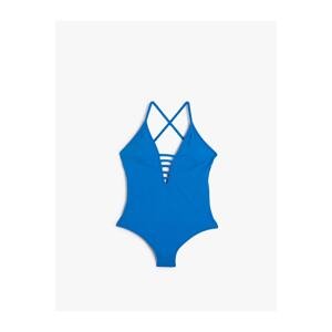 Koton V-Neck Swimsuit Window Detail Crossover Straps Covered
