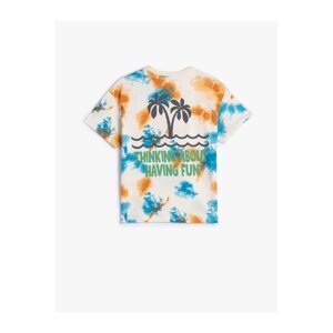 Koton Oversized T-shirt with Tie-Dyeing Pattern and Palm Print on the Back Short Sleeve Cotton.