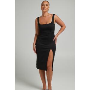 Madmext Black Strap Slit Detailed Midi Dress