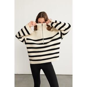 VATKALI Ecru Striped Zipper Sweater