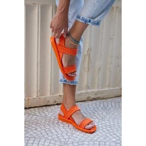 Madamra Orange Women's Drawstring Sandals